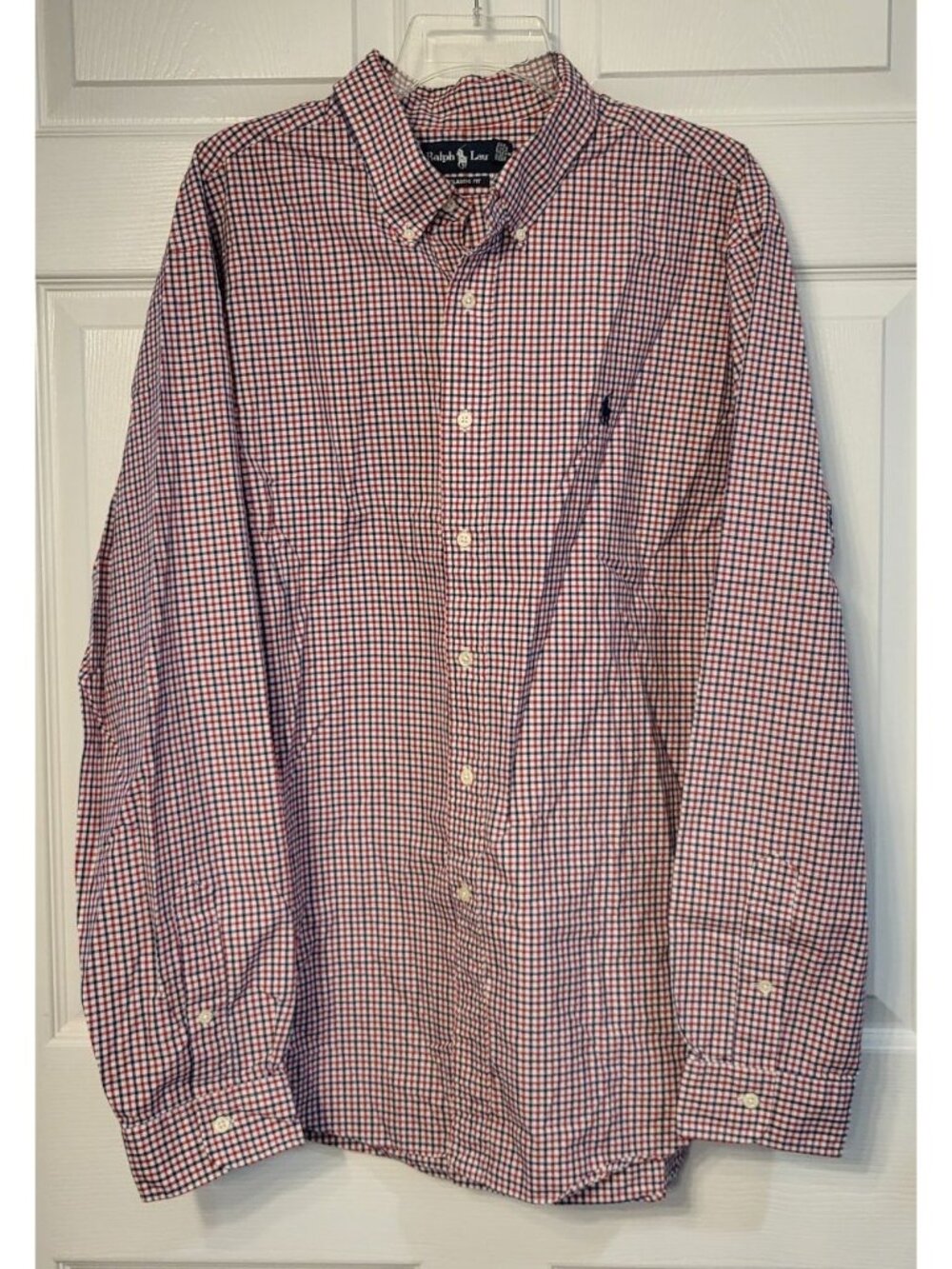 Ralph Lauren Red/Bue Plaid Long Sleeve Button Down Classic Fit Cotton Shirt XXL